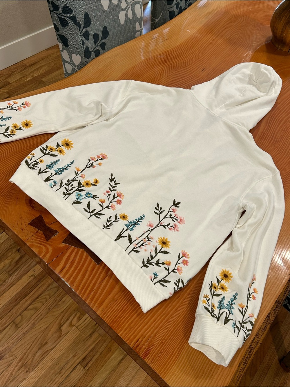 Driftwood White Zip Up Hoodie with Floral Embroidery - Sunny Garden - Picture 6 of 13